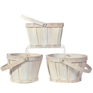Woodchip Flower Basket w/Drop Handle **Must Buy 3 Asst Shapes** - Whitewash