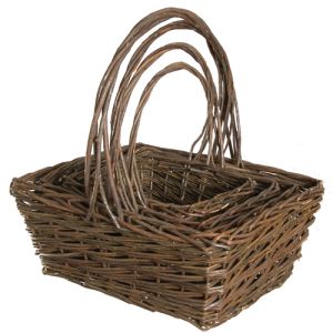 Rectangular Unpeeled Willow Basket Set of 4 in Rustic - Small Image