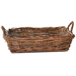 Rectangular Unpeeled Willow Basket with Side Handles in Rustic - Small Image