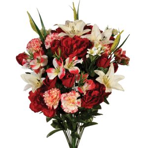 Silk Mixed Peony and Lily Bush 31 Inches in Burgundy/Cream - Small Image