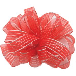 Striped Chiffon Ribbon in Red/Silver - Small Image